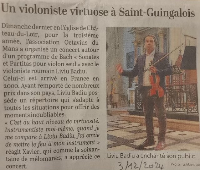 Liviu BADIU a enchanté son public lors du concert donné à Montval sur Loir autour des Sonates et Par